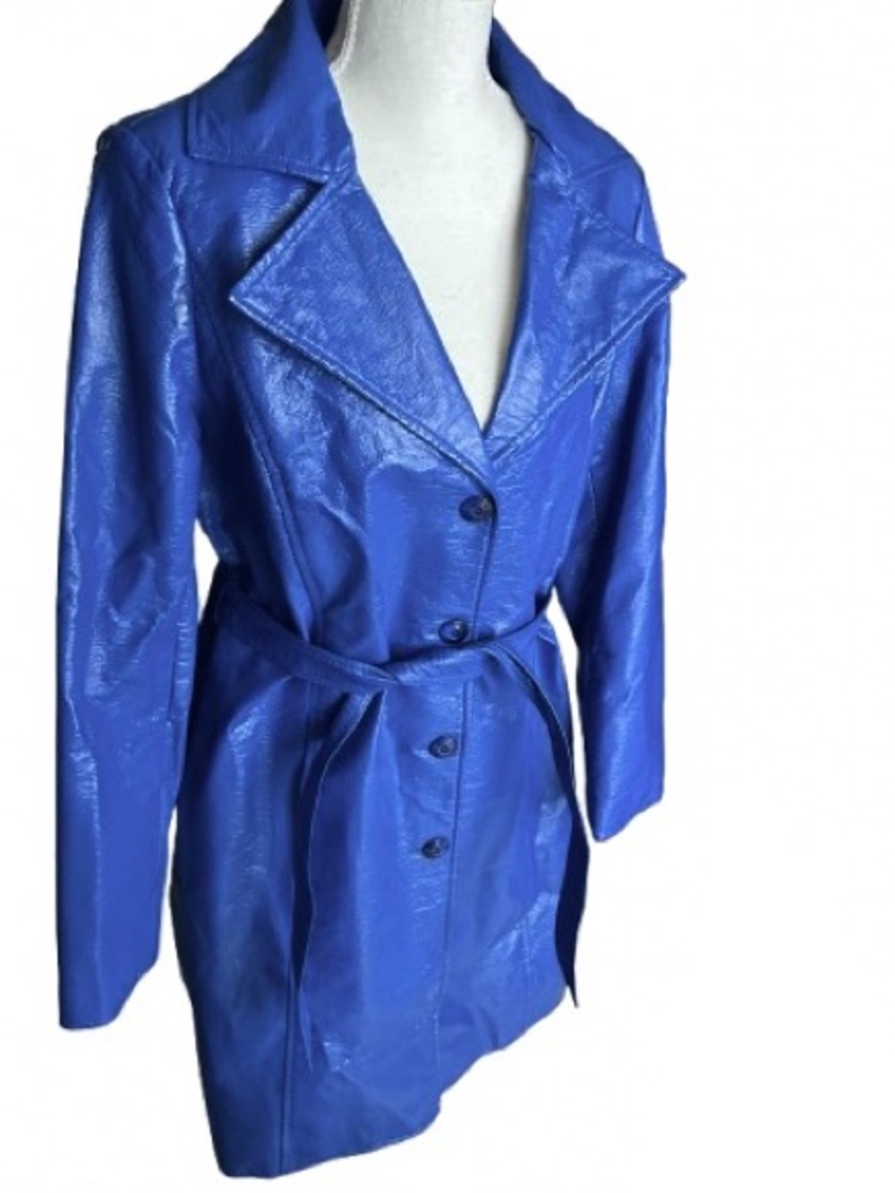 Vintage Blue Trench Coat DONCASTER Jacket Belted Waist Designer Y2K 90s Medium